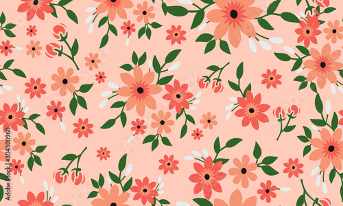 Beautiful seamless floral pattern, ornate color peach flower.