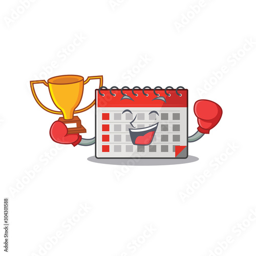 Mascot calendar with the a cartoon boxing winner