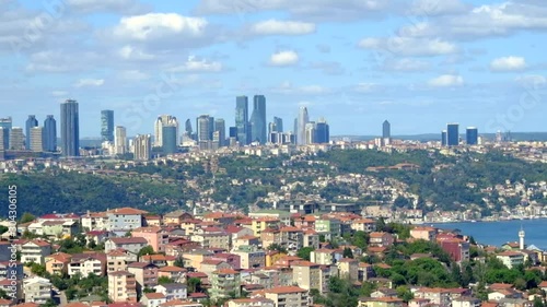 General view of the city of Istanbul from one of the high hills and shows the Bosphorus photo