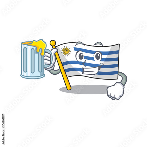 Flag uruguay cartoon with in holding juice character