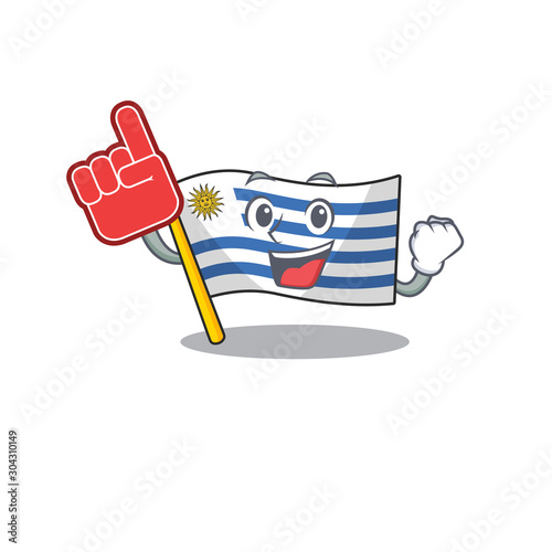 Mascot flag uruguay with in foam finger character