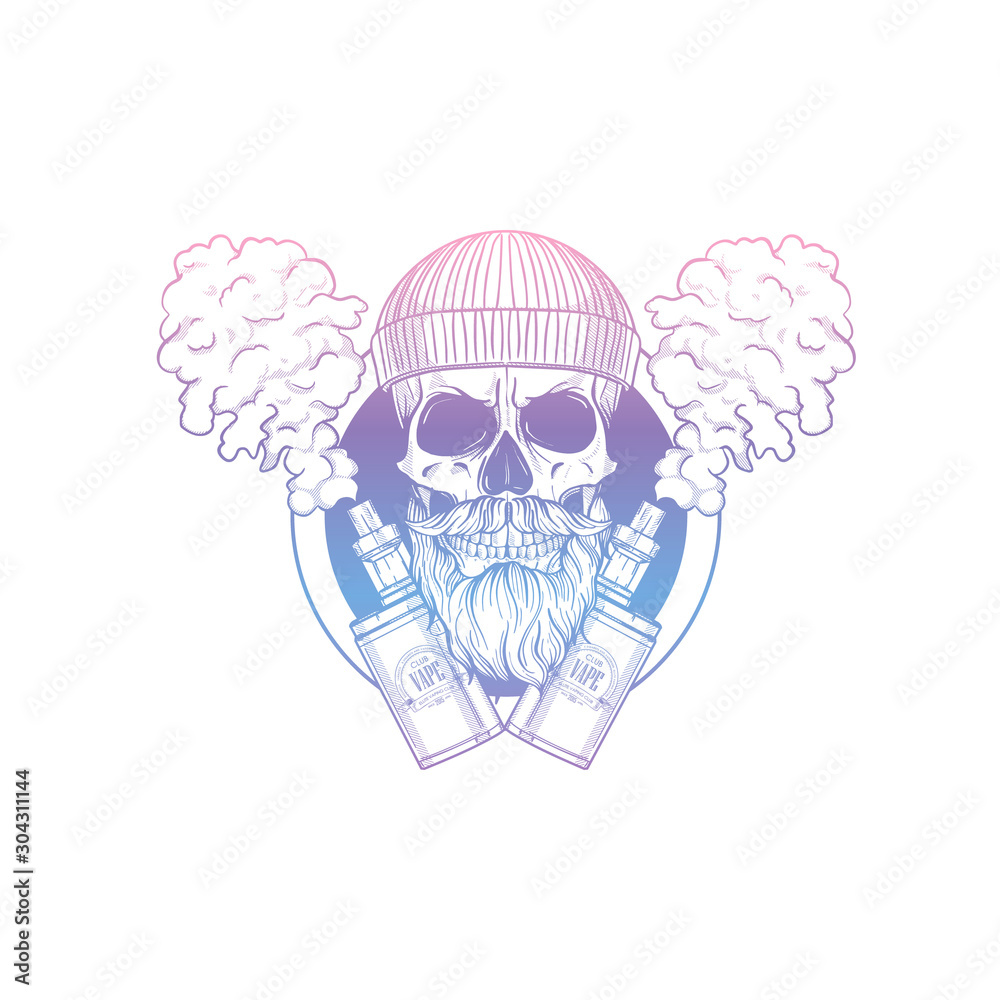 Sketch of hipster skull with vaporizer cigarette Sketch of hipster skull with vaporizer cigarette