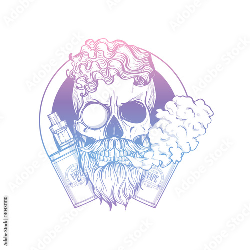 Sketch of hipster skull with vaporizer cigarette