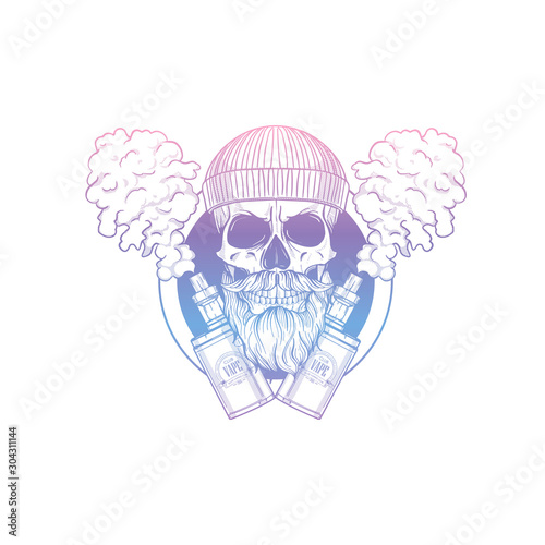 Sketch of hipster skull with vaporizer cigarette