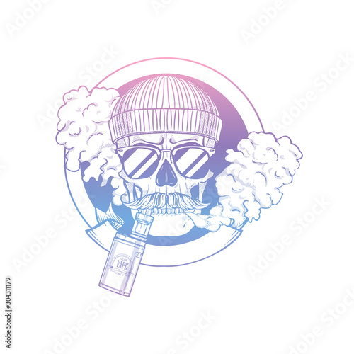 Sketch of hipster skull with vaporizer cigarette