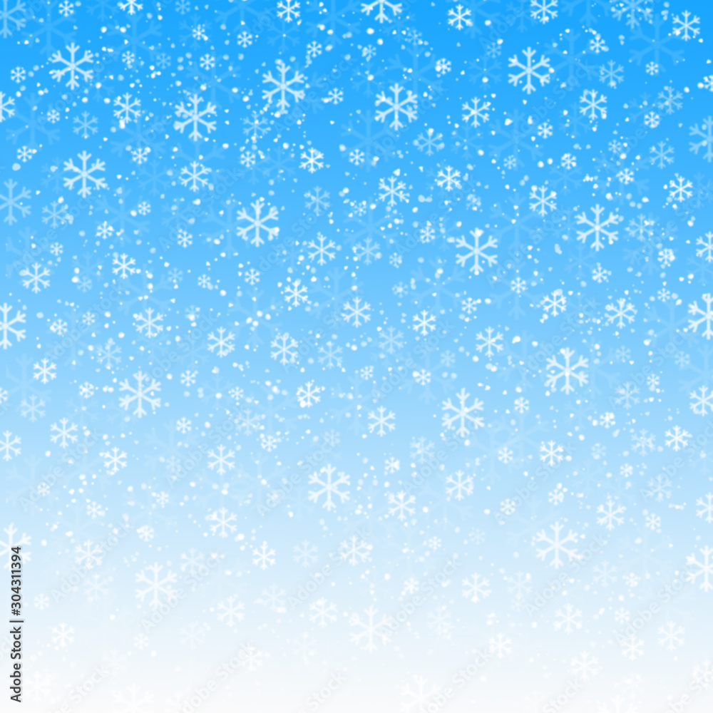 Abstract winter background, white snowflakes on blue background