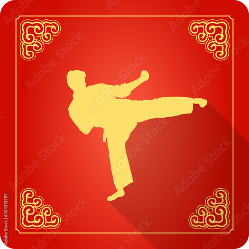 Traditional Chinese Kung Fu Master Icon, Flat Design