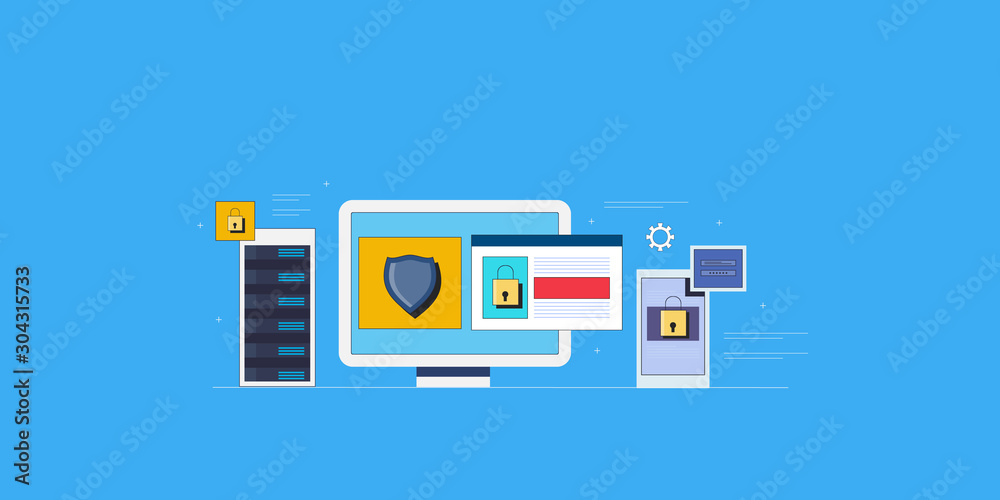 Data protection, Cyber security, secured personal data, shield, lock concept. Flat design web banner template. Data protection, Cyber security, secured personal data, shield, lock concept. Flat design web banner template.
