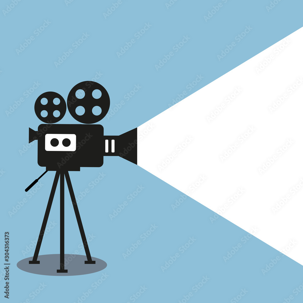 Retro movie projector poster. Video camera on a tripod on a gray background  Stock Vector | Adobe Stock