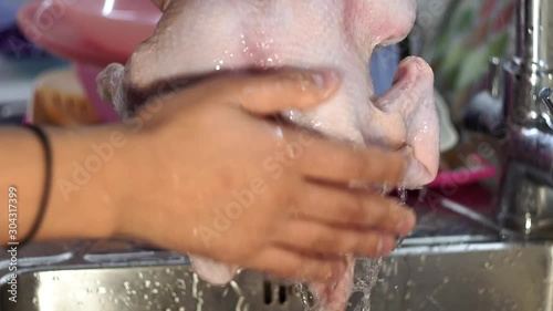 washes raw chicken cooking homemade food