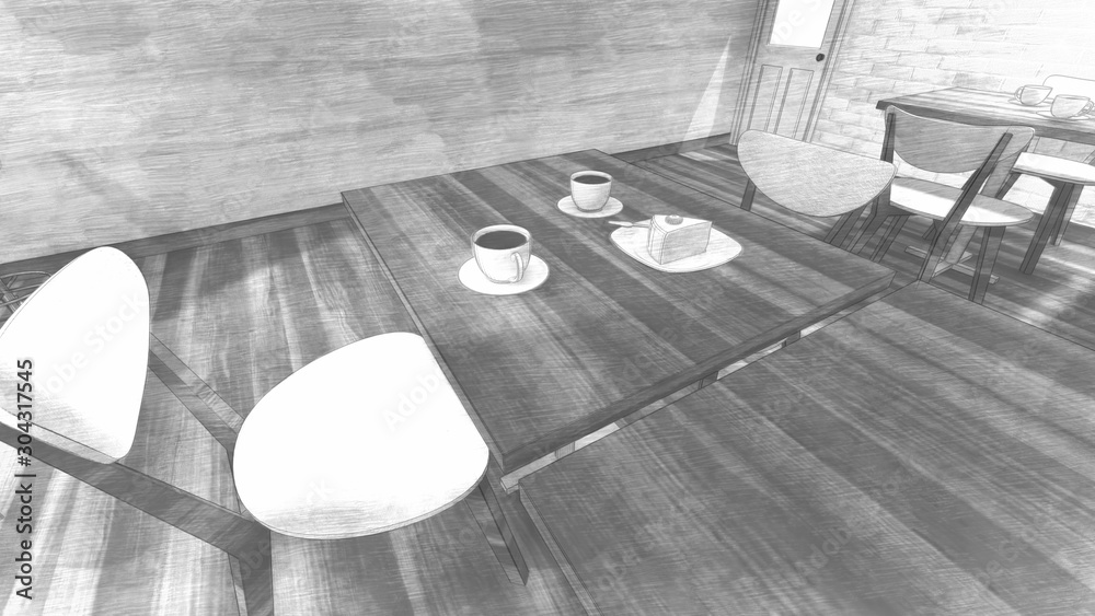 カフェ風 壁木目 人無し イラスト35 Stock Illustration Adobe Stock