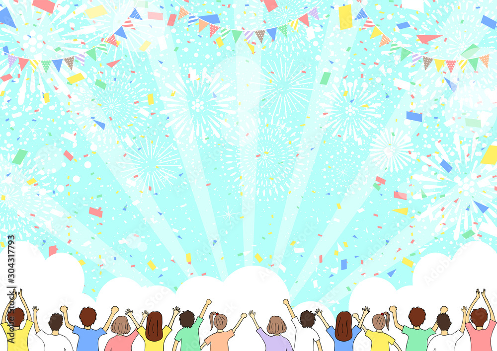 観客 紙吹雪 ガーランド 花火 集中線背景 Stock Vector Adobe Stock