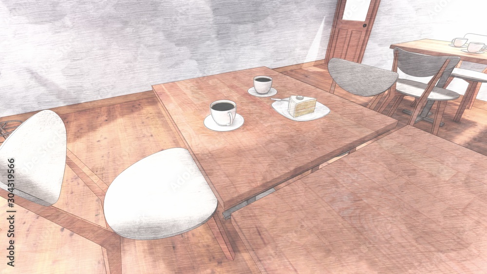 カフェ風 壁白 人無し イラスト33 Stock Illustration Adobe Stock