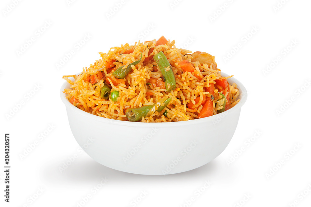 indian vegetable biryani served in white bowl Stock-Foto | Adobe Stock