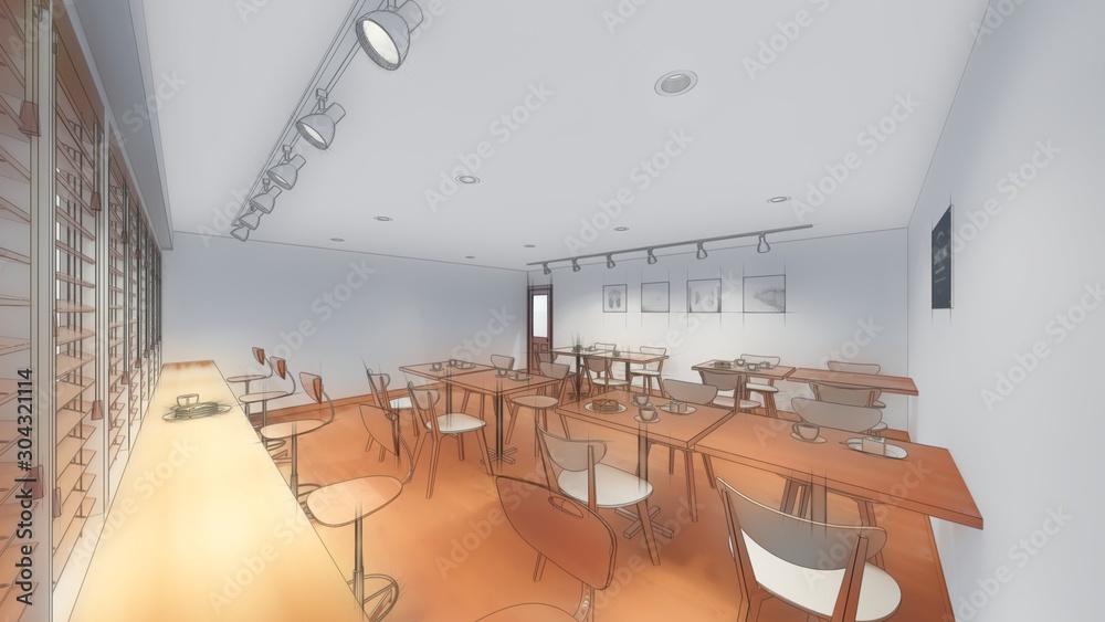 カフェ風 壁白 人無し イラスト Stock Illustration Adobe Stock