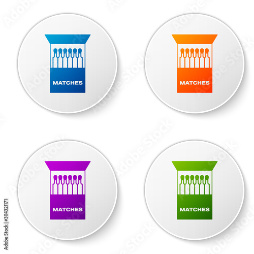 Color Open matchbox and matches icon isolated on white background. Set icons in circle buttons. Vector Illustration