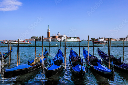 Famous View to the Blue Gondola in Venice, Italy