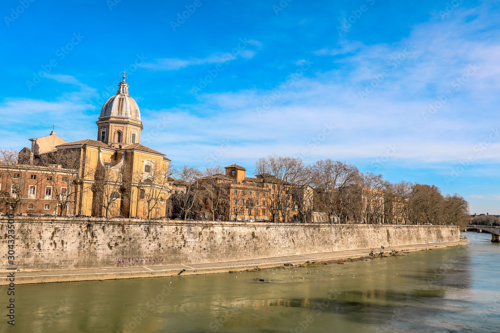Daily View to the Bridge near Tiber River, Rome, Italy