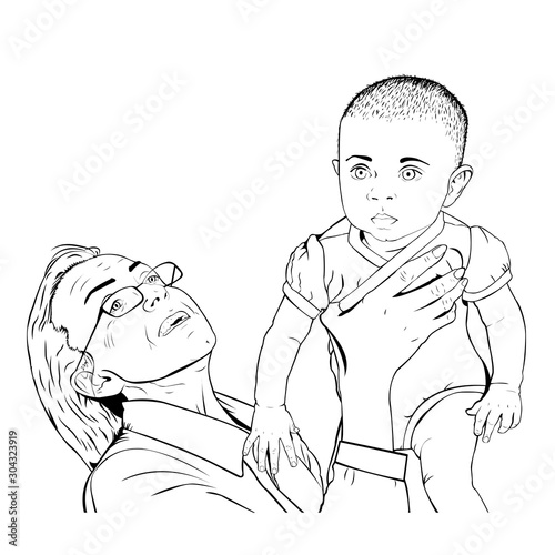 Happy grandma in glasses hugs the child