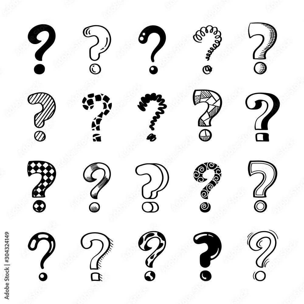 Question marks creative black vector illustrations set Question marks creative black vector illustrations set