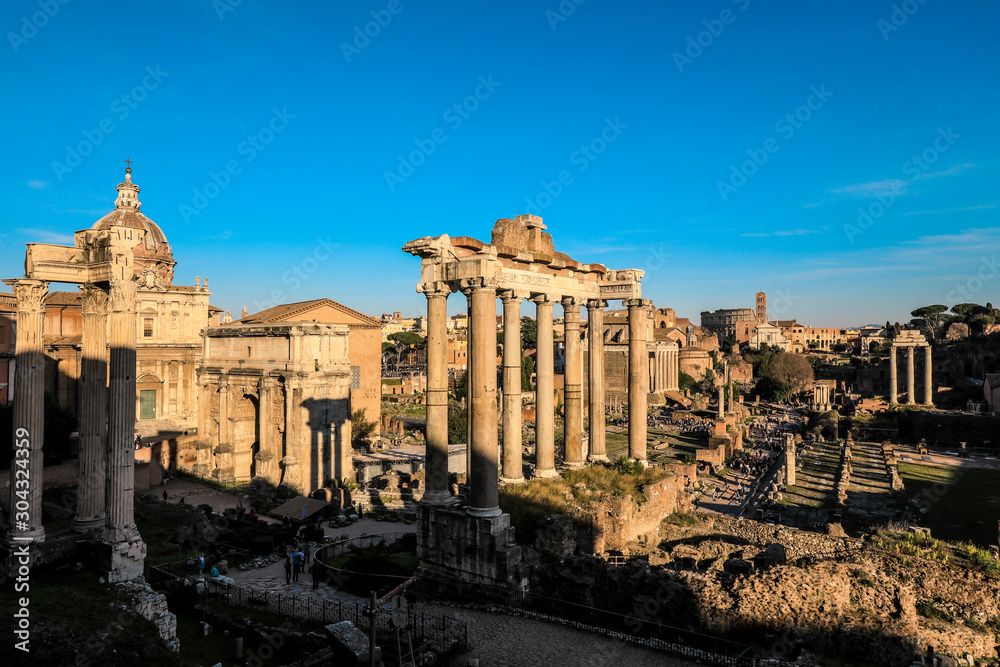 Sunny day in the Roman Ruins of Forum, Rome, Italy 