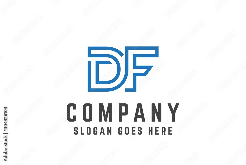 Blue initial letter DF logo vector template