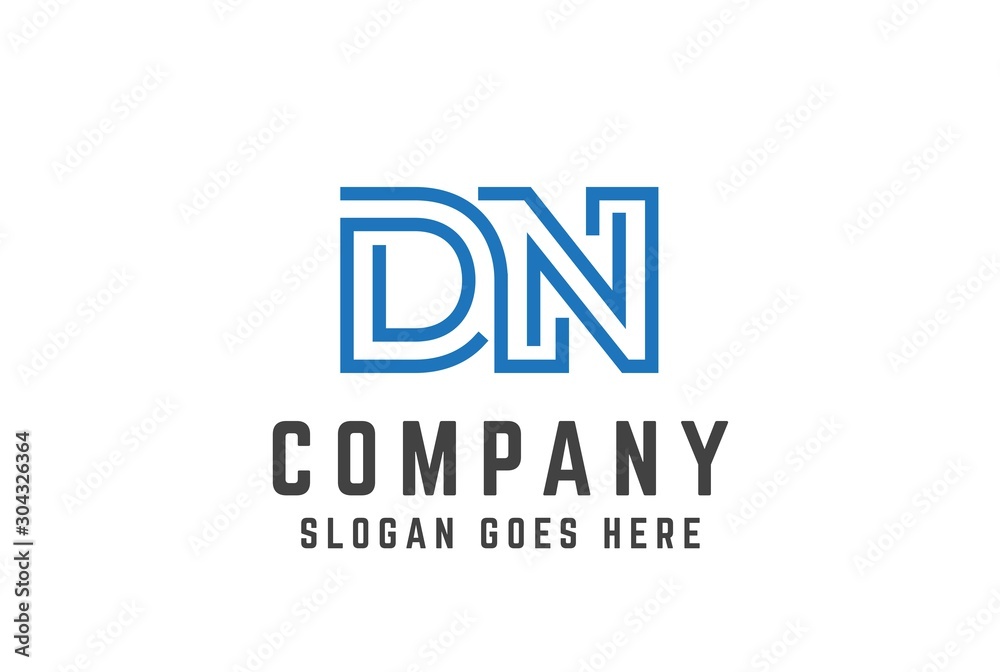 Blue initial letter DN logo vector template
