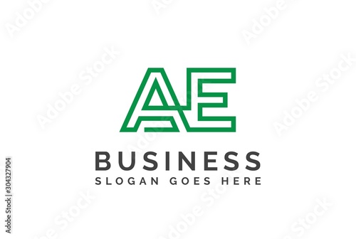 Green initial letter AE logo vector template