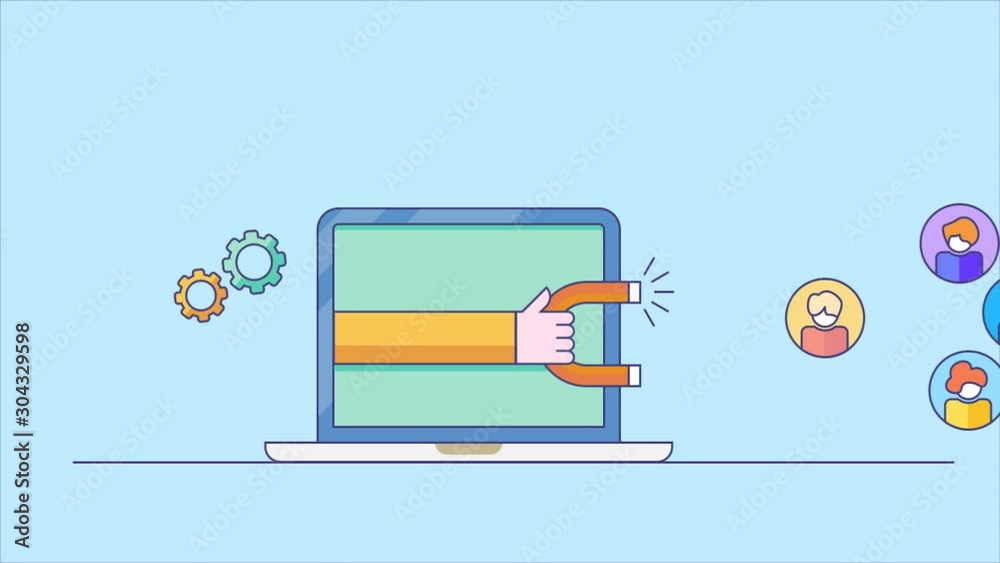 Customer attraction, inbound strategy concept. 2d animation, video clip.