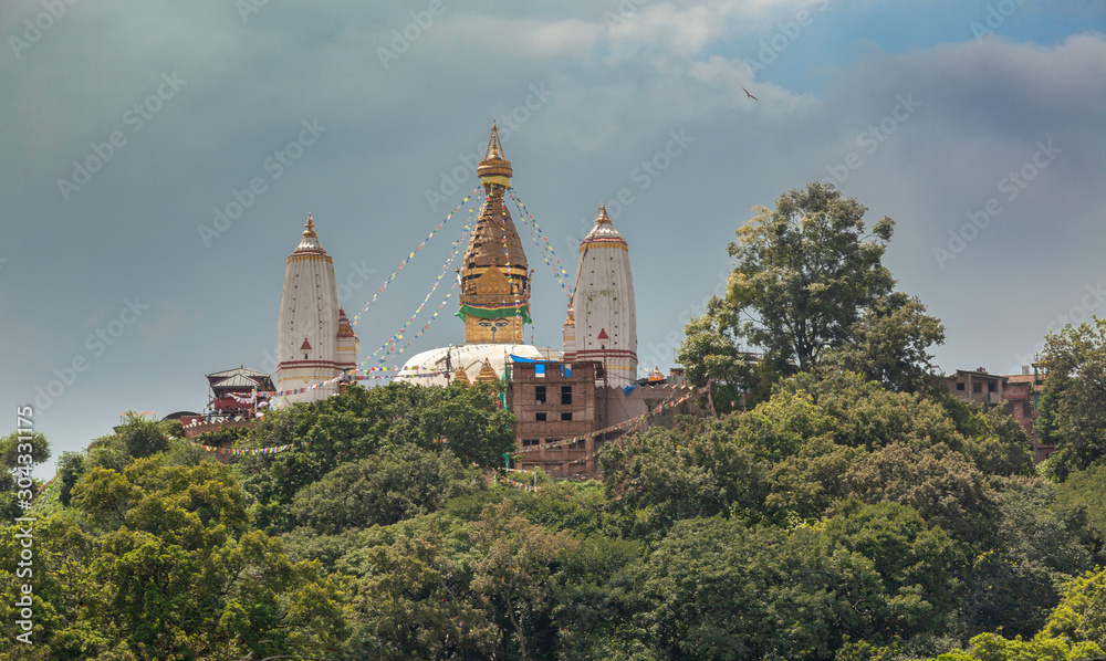 View of the  Swayambhunath stupa or Monkey Temple in Kathmandu, Nepal