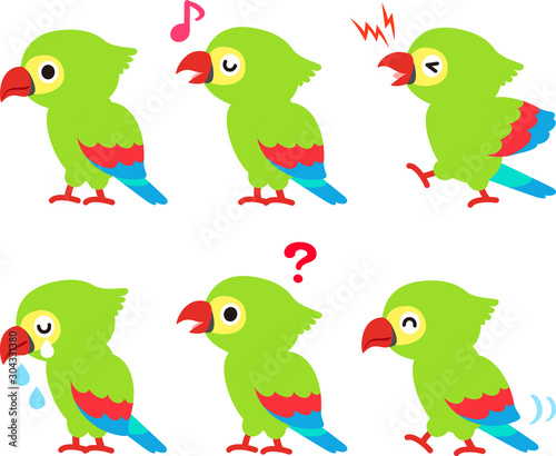 かわいいオウムの喜怒哀楽イラストセット