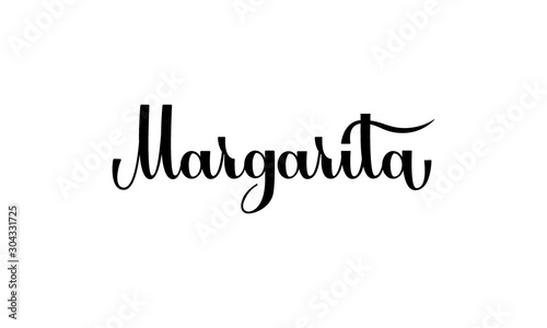 Lettering Margarita isolated on white background for print, design, bar, menu, offers, restaurant. Modern hand drawn lettering label for alcohol cocktail Margarita. Handwritten inscriptions cokctail