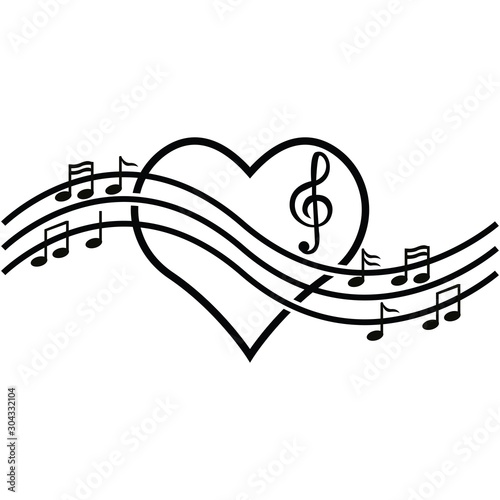 Music key and heart abstract logo and icon. Musical theme flat design template. Isolated on the white background