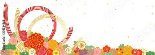 新年　カラフル　花　水引