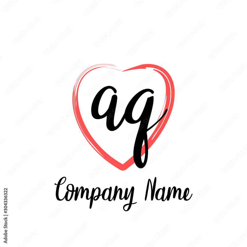 Obraz premium AQ initial handwriting in a love brush-shaped template
