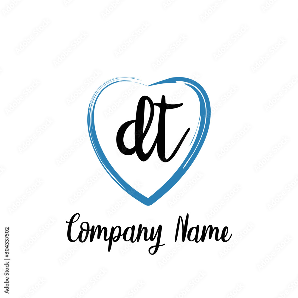 DT initial handwriting in a love brush-shaped template