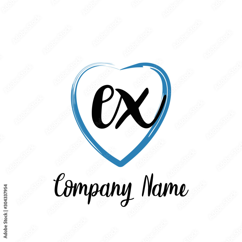 EX initial handwriting in a love brush-shaped template EX initial handwriting in a love brush-shaped template