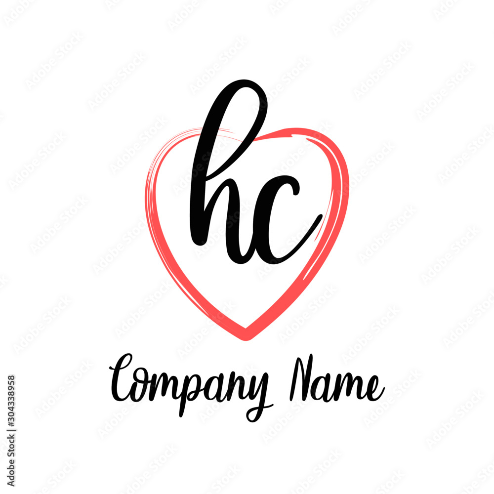Obraz premium HC initial handwriting in a love brush-shaped template