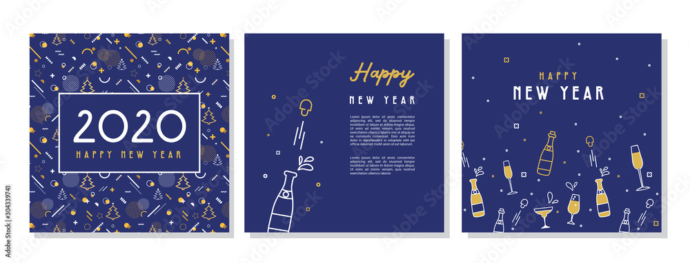 Fototapeta Szczęśliwego Nowego Roku - 2020. Kolekcja wzorów tła z pozdrowieniami, Nowy Rok, treści promocyjne w mediach społecznościowych. Ilustracji wektorowych
