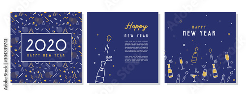 Happy New Year- 2020 . Collection of greeting background designs, New Year, social media promotional content. Vector illustration