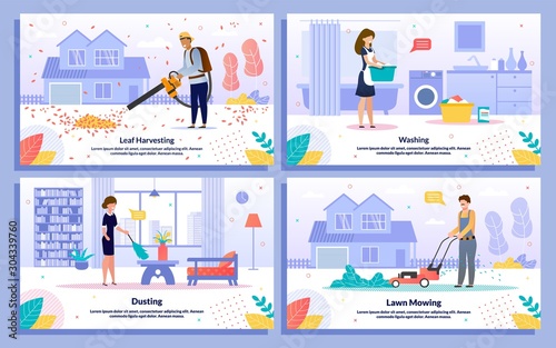 Commercial Housework Services Flat Vector Banners