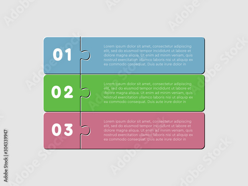 Three pieces puzzle square diagram info graphic