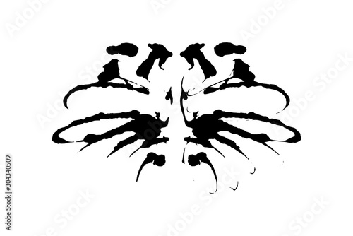 Rorschach inkblot test illustration, random symmetrical ink abstract ink stains.