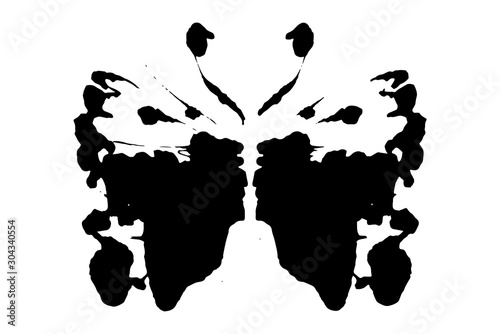 Rorschach inkblot test illustration, random symmetrical ink abstract ink stains.