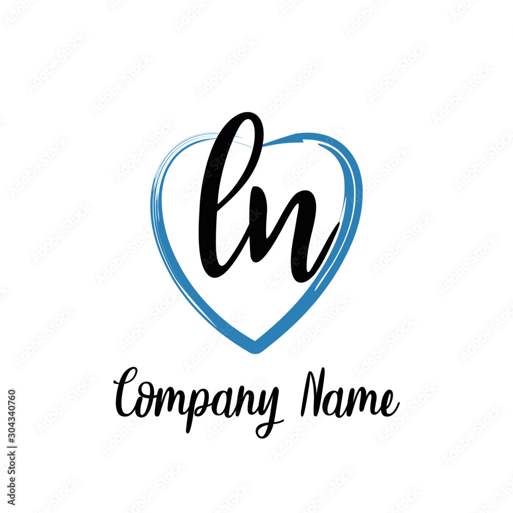 LN initial handwriting in a love brush-shaped template