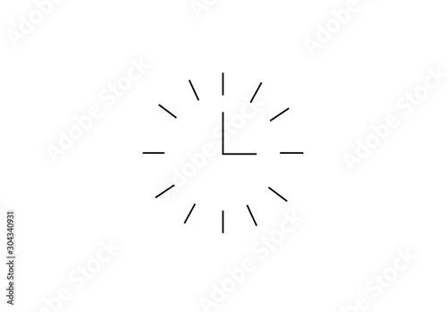 Black and white Simple Line clock icon. Outline time vector