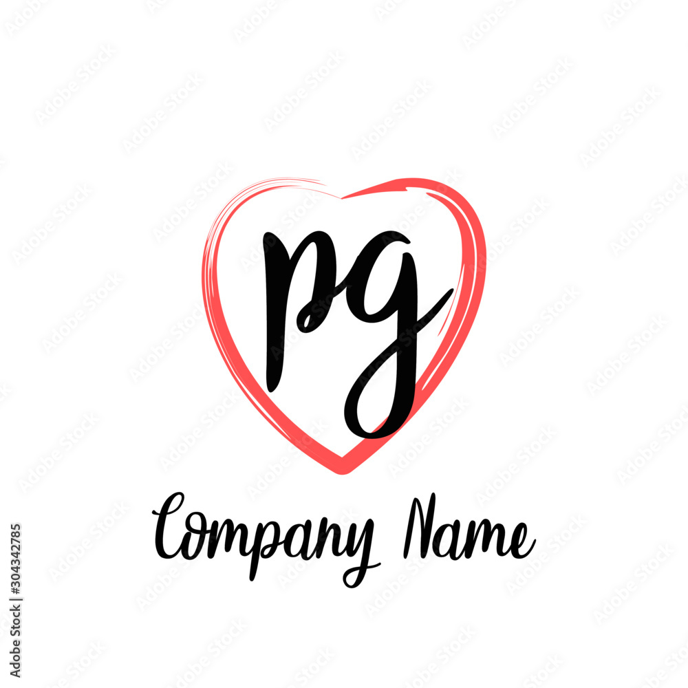 PG initial handwriting in a love brush-shaped template
