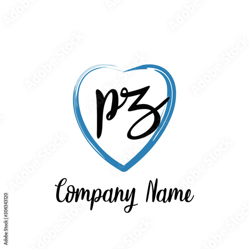 PZ initial handwriting in a love brush-shaped template