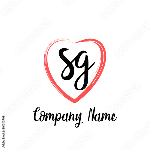 SG initial handwriting in a love brush-shaped template