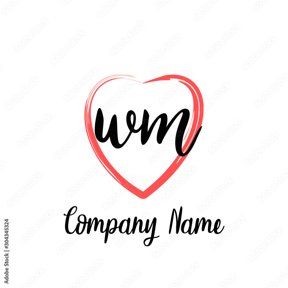 WM initial handwriting in a love brush-shaped template WM initial handwriting in a love brush-shaped template